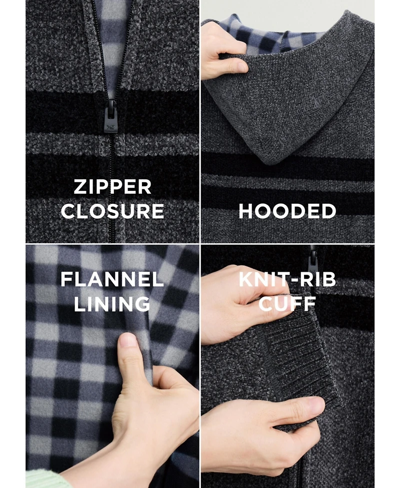 Xray Boys Hooded Flannel Lined Full Zip Sweater With Stripes
