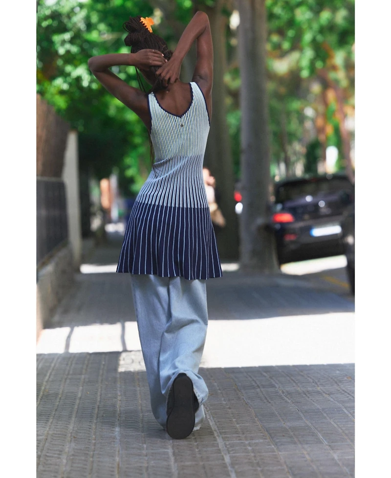 Desigual Women's Fit & Flare Striped Sleeveless Sweater Dress