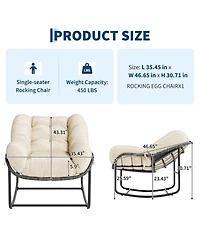 gaomon Set of 2 Patio Rocking Chair Set,Indoor Outdoor Padded Chair,Oversized Papasan Chairs,Wicker Egg Rockers, Lounge for