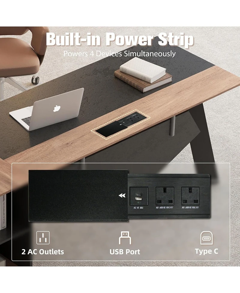 Logicfox 63 L Shaped Reversible Office Desk with lateral File Cabinet Open Shelves Power Outlet