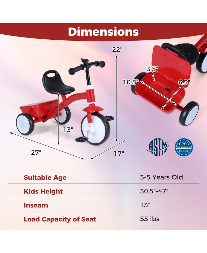Sugift Toddler Tricycle with Glowing Wheels 4-Level Adjustable Seat