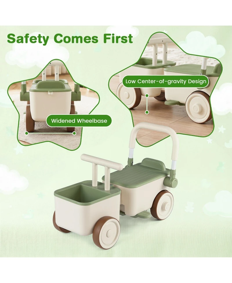 Sugift 3-in-1 Ride-On Push Car with Storage Basket, 26.5" x 11" x 13.7", Ages 3+
