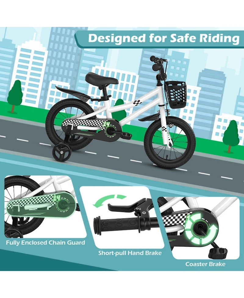 Sugift 14 in Kids Bike with Helmet Protective Set Dual Brakes Adjustable Seat and Handlebar