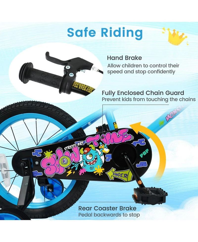 Sugift 16" Kids' Bike with Detachable Training Wheels and Adjustable Saddle, Ages 3-8