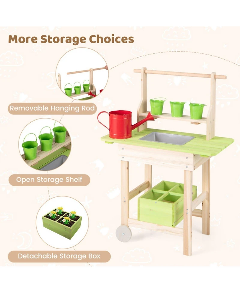 Sugift Wooden Garden Mud Kitchen 7-Piece Playset, Ages 3+