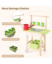 Sugift Wooden Garden Mud Kitchen 7-Piece Playset, Ages 3+