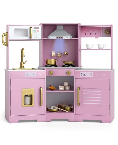 Sugift Wooden Play Kitchen with Lights and Sounds, Ages 3+