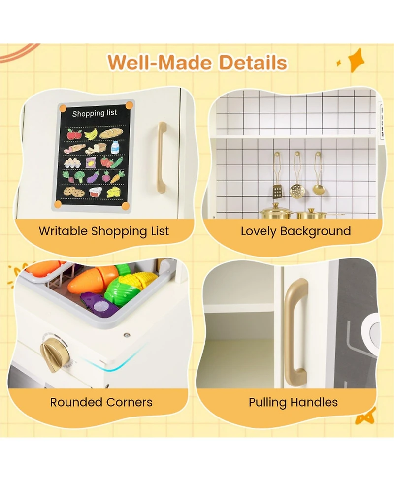 Sugift Corner Play Kitchen with Interactive Lights and Sounds, Ages 3+