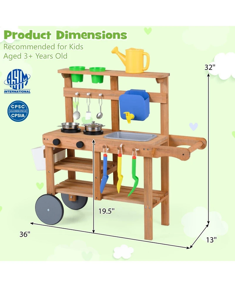 Sugift Water Tank & Sink 15-Piece Mud Kitchen, Ages 3+