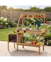 Sugift Wooden Raised Planter Box Mud Play Kitchen with 2 Flowerpots, Ages 3+