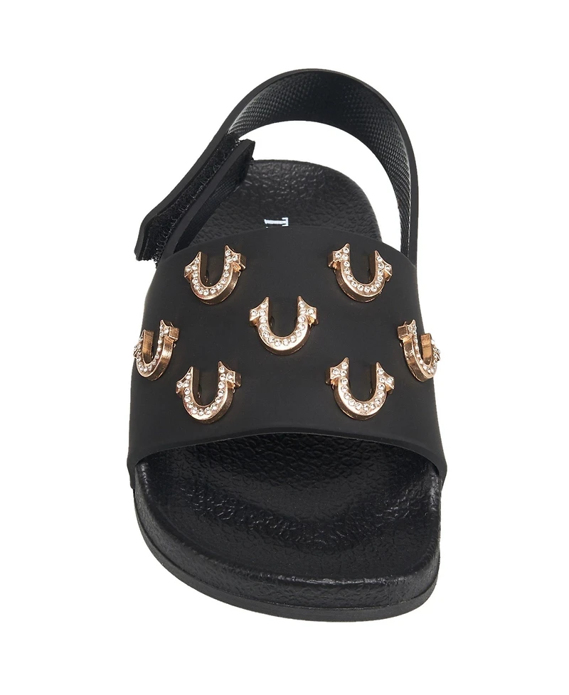 True Religion Toddler Girls 5-10 Kash Bling Horseshoe Logo Slide