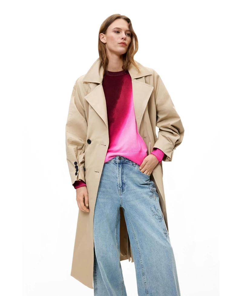 Desigual Women's Double-Breasted Long Unlined Cotton-Blend Trench Coat