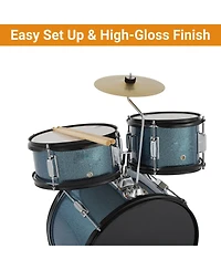 homfan Kids Drum Set - 5-Piece Junior Percussion Kit with Bass, Snare, Toms, Hi-Hat, Cymbal, Pedal and Adjustable Stool, Hardwood Construction