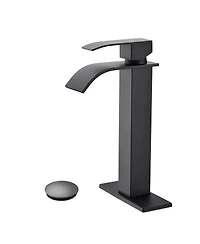 Busdays Waterfall Spout Single Handle Bathroom Sink Faucet with Pop Up Drain No Overflo