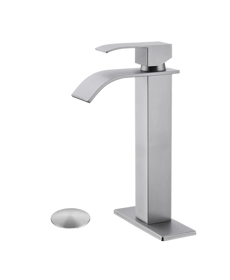 Busdays Single Handle Waterfall Bathroom Faucet with Pop Up Drain for Sink Without Overflow