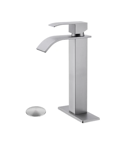 Busdays Single Handle Waterfall Bathroom Faucet with Pop Up Drain for Sink Without Overflow