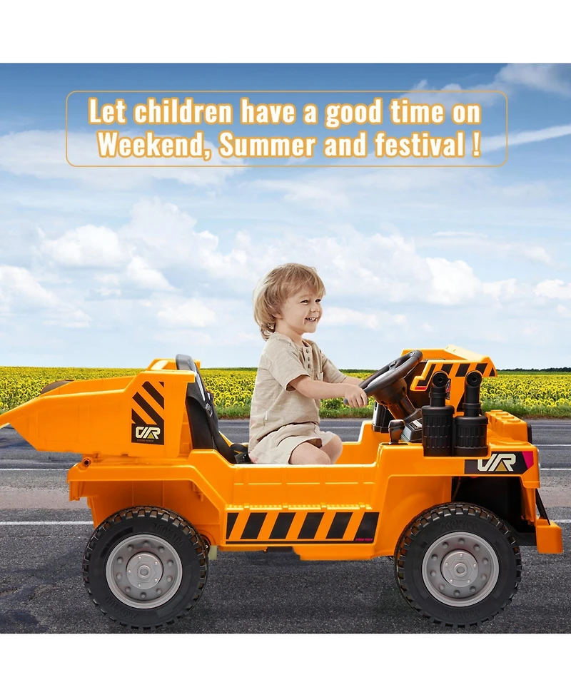 homfan Remote-Control Electric-Lifting Ride On Dump Truck, 66 lb Weight Capacity, Ages 3-8