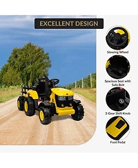 homfan Electric Ride On Tractor with Detachable Garden Trailer, Rechargeable Remote Control, Ages 3-8