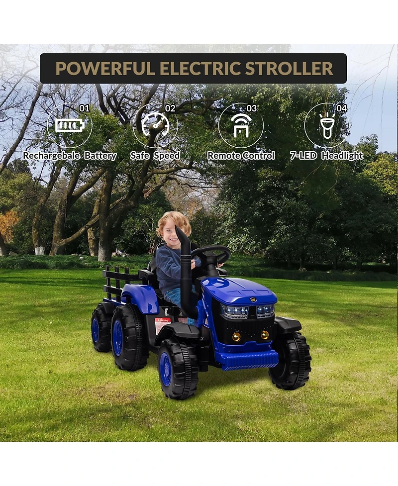 homfan Electric Ride-On Tractor with Garden Cart Trailer, 12V Rechargeable, Remote Control, Up to 66 lbs, Ages 3-8