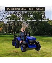 homfan Electric Ride-On Tractor with Garden Cart Trailer, 12V Rechargeable, Remote Control, Up to 66 lbs, Ages 3-8