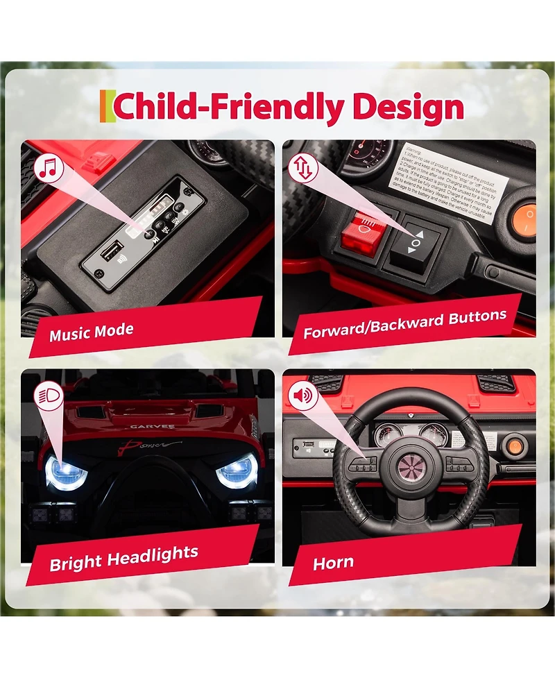 homfan 12V Electric Ride On Car with Parent Remote Control and Led Lights, 66 lbs Capacity, Ages 3-8