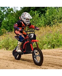 homfan 24V 350W Electric Dirt Bike with 3-Speed Modes and Shock-Absorbing Suspension, Ages 8-14