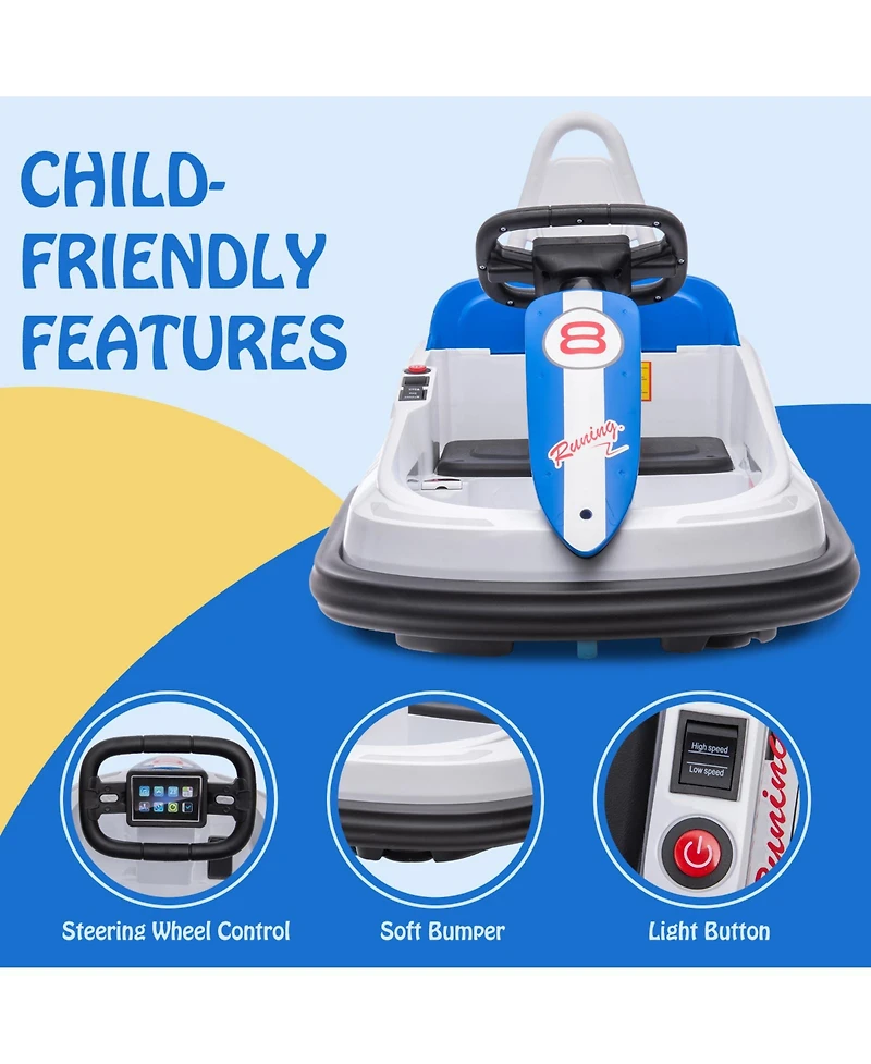 homfan 6V Kids Electric Bumper Car - 360degree(s) Spin, 2 Speeds, Lights, Music, Horn, Remote Control, Safety Belt