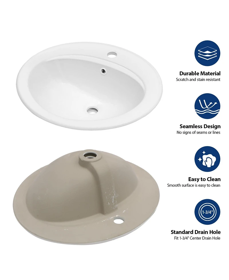 Busdays 21.8 x 19.5 Inch Porcelain Drop In Bathroom Sink Ceramic Vitreous Above Counter Vanity Lavatory Sink
