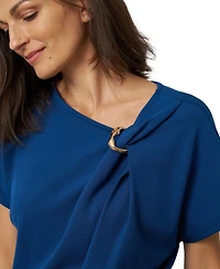 Cable & Gauge Women's Asymmetrical Metal Ring Dolman Top