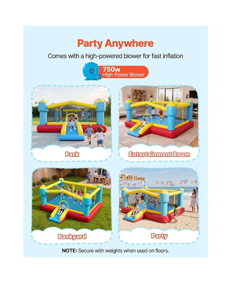 Hikeen 14.7 x 13.8 ft Kids Inflatable Bounce House with Slide, Basketball Hoop and Target Game