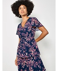 Apricot Women's Tiered Leaf Print Short-Sleeve Dress
