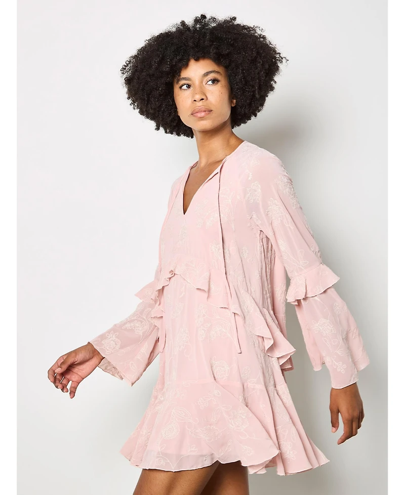 Apricot Women's Paisley Embroidered Boho Dress