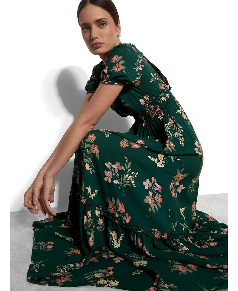 Apricot Women's Watercolour Floral Tiered Maxi Dress