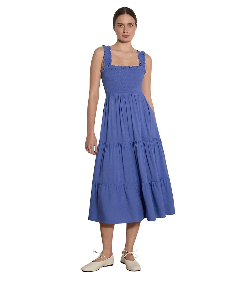 Apricot Women's Slub Smock Tiered Midi Dress