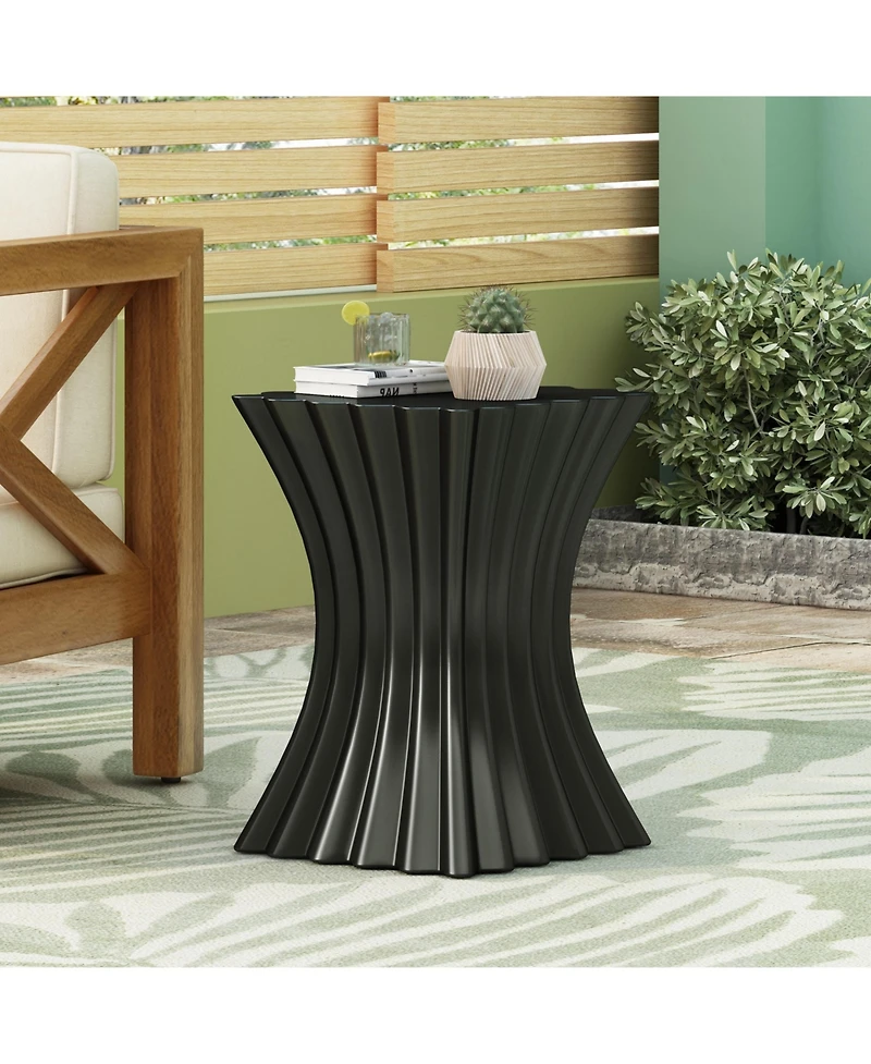 sumyeg Wave Shaped Mgo Side Table Sandstone Effect 200lbs Capacity Indoor Outdoor End Table