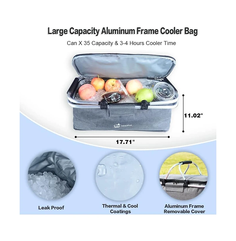 Mountaintop Collapsible Wagon with Removable Canopy, 4" All-Terrain Wheels with Brake, Adjustable Handle and Cooler Bag for Outdoor Garden and Beach