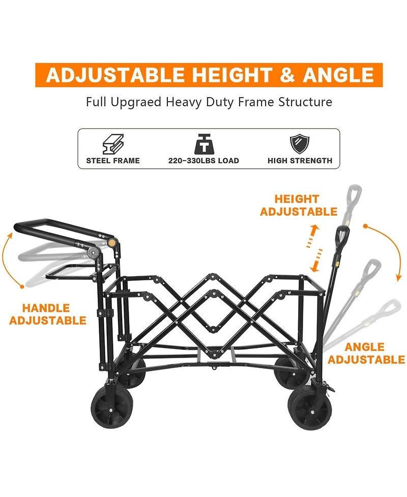 Mountaintop Collapsible Wagon 140L Foldable Cart with Removable Canopy, All-Terrain Brake Wheels and Cooler Bag for Camping, Beach and Shopping