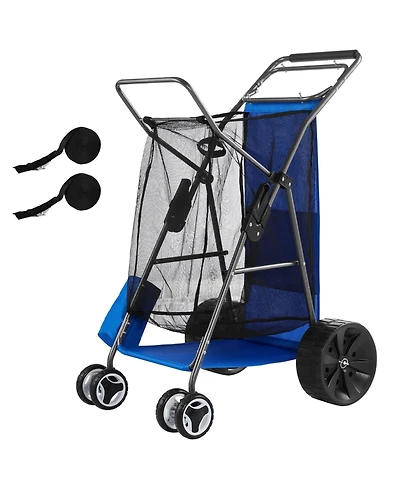 Mountaintop Beach Cart with Sand Wheels, 165 lbs, Solid Wheels, Cooler Bag, Umbrella Holder, Holds 4 Chairs for Camping and Fishing