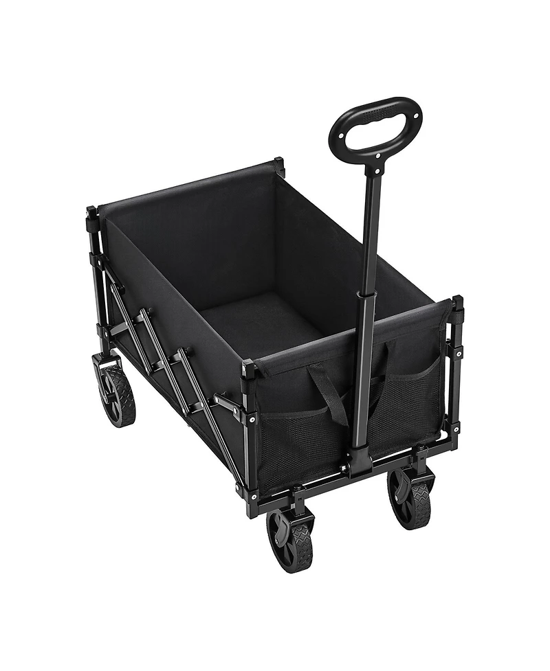 Mountaintop Collapsible Wagon Carts, All-Terrain Wheels, Adjustable Handle, Black Portable Cart for Beach, Grocery, Garden