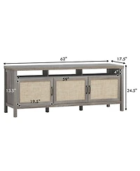 Gouun 62 in Entertainment Media Console with Rattan Doors and Solid Wood Legs for TVs up to 65 inch