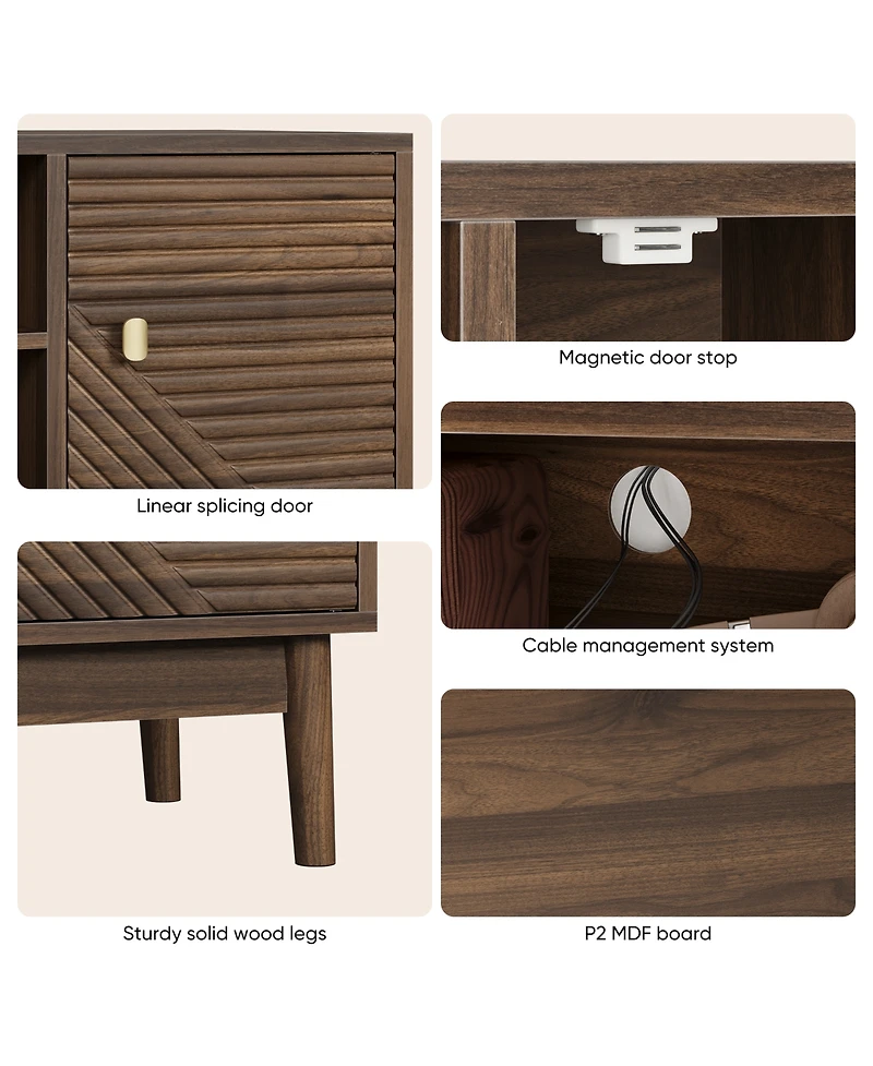 Boyel Living 43.3" Mid-Century Modern Tv Stand for 32-45 Inch TVs, Walnut Entertainment Center with Grille Doors and Storage Media Console Table