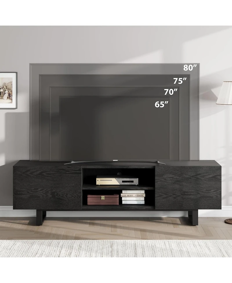 homfan 70" Modern Industrial Tv Stand for TVs up to 80", Heavy-Duty Wood and Metal Media Console with Drawers