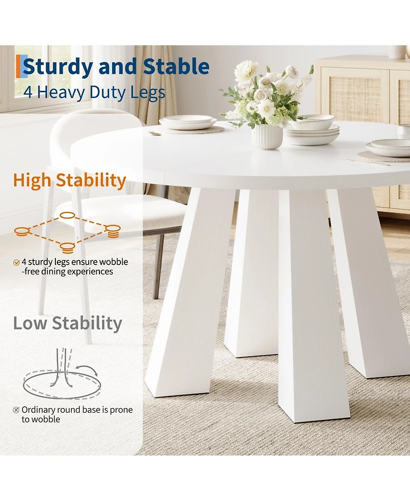 Gaomon Round Dining Room Table for 4-6, 47" Wood Kitchen Table with Sturdy Base, Farmhouse Circle Dining Tables for Living Room, Apartment