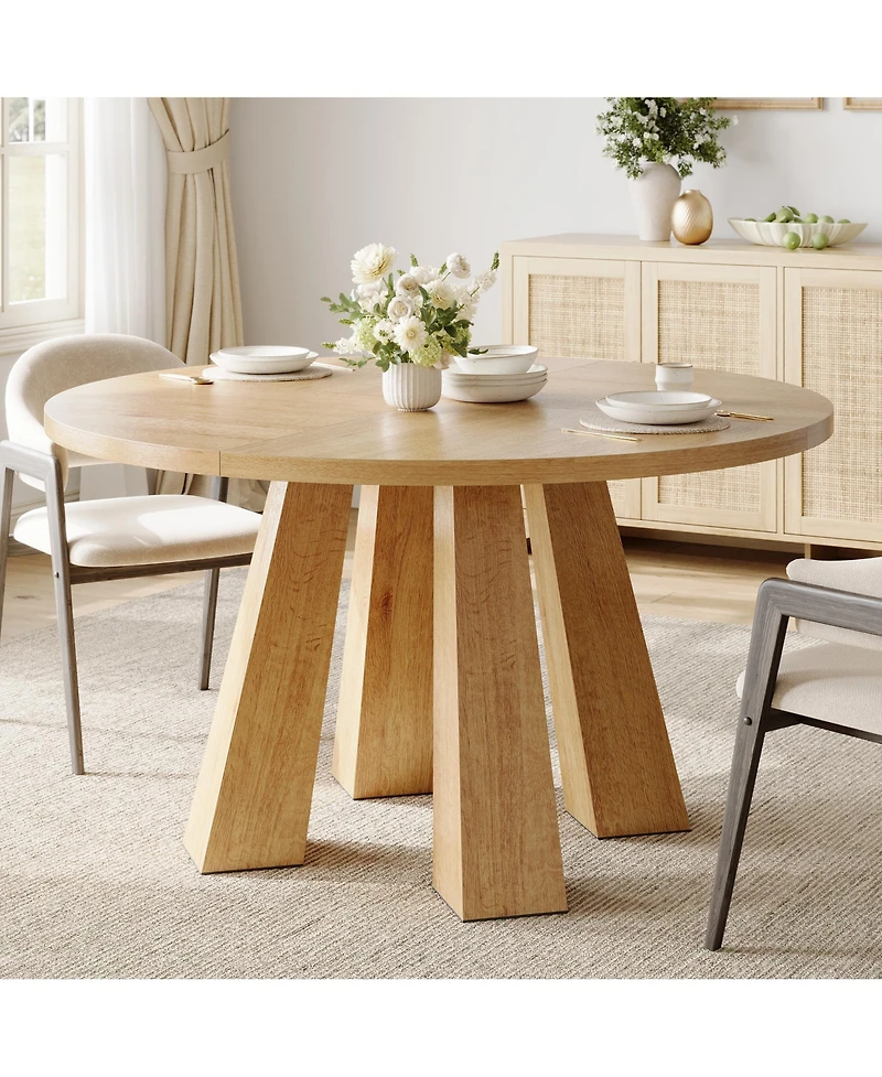 Gaomon Round Dining Room Table for 4-6, 47" Wood Kitchen with Sturdy Base, Farmhouse Circle Tables Living Room, Apartment