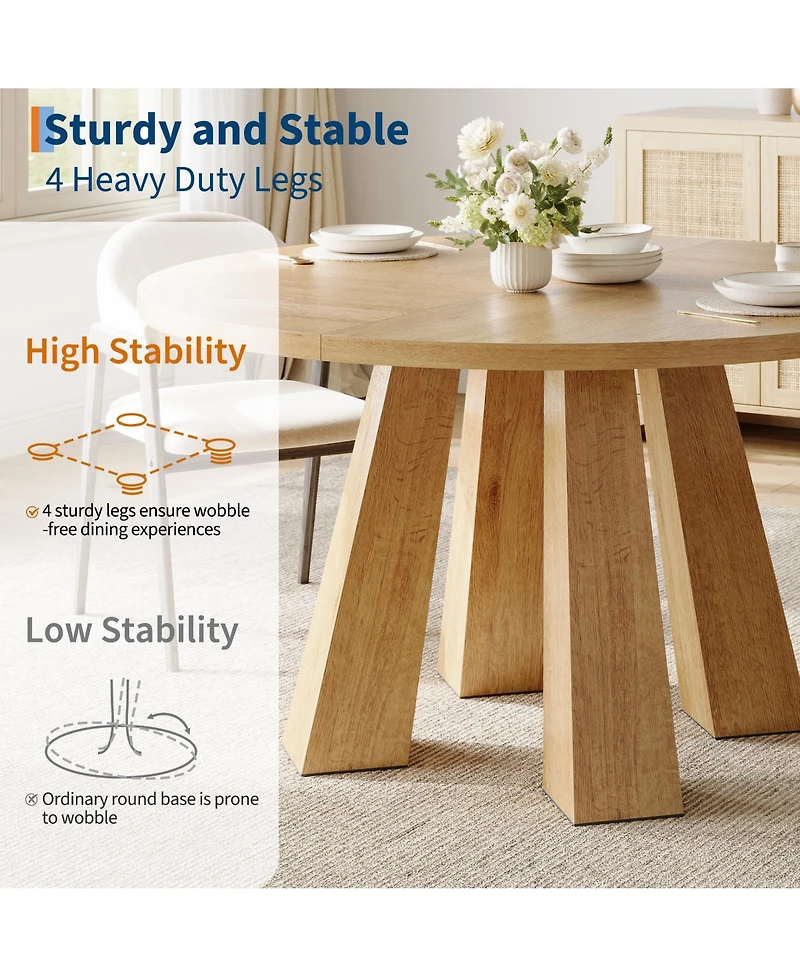 Gaomon Round Dining Room Table for 4-6, 47" Wood Kitchen with Sturdy Base, Farmhouse Circle Tables Living Room, Apartment