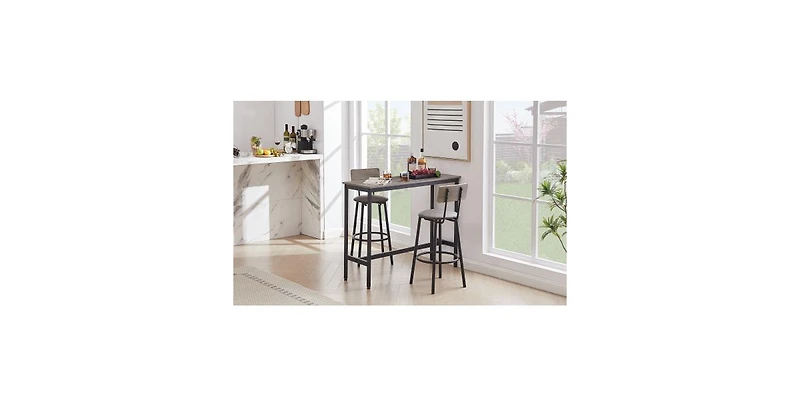 Flynama 2-Piece Bar Table Set with Pu Upholstered Stools, Compact Breakfast Nook Set
