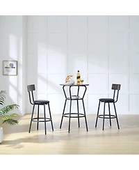 Flynama Round Bar Table Set with Middle Shelf and Upholstered Stools