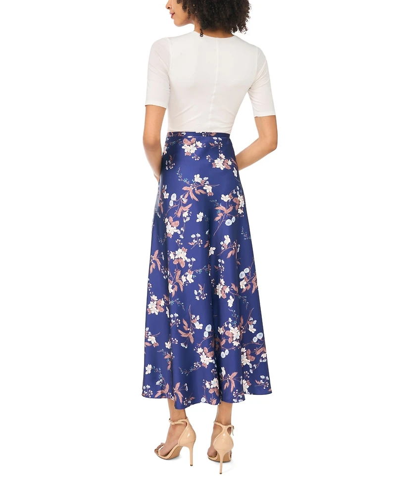 1.state Women's Floral High-Waisted A-Line Bias Cut Maxi Skirt