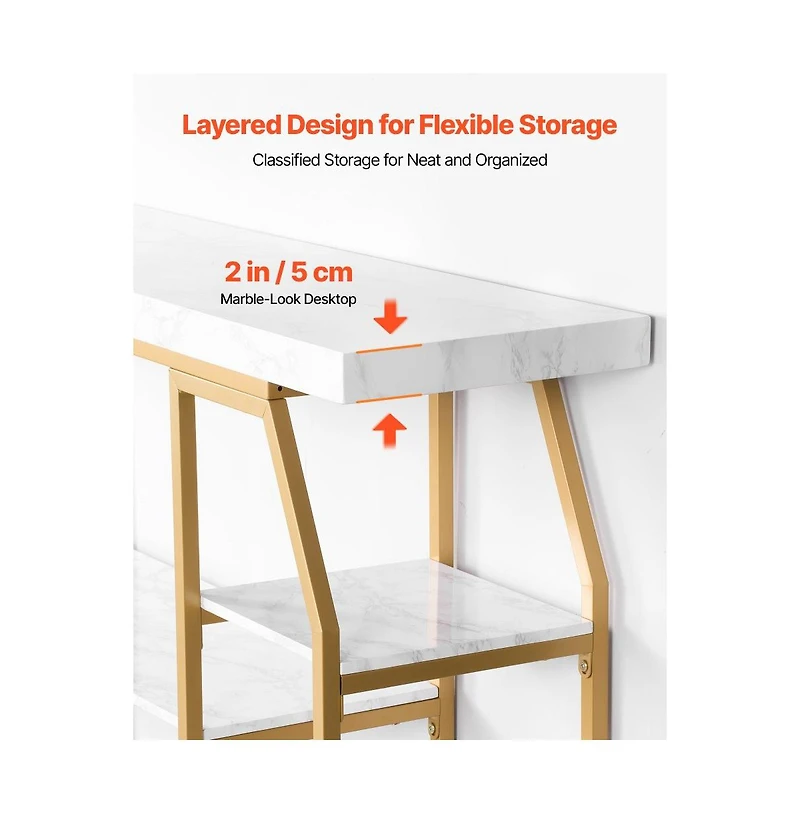 Slickblue Geometric Console Table with Marble Shelves, 3-Tier Open Storage Table for Hallway and Foyer