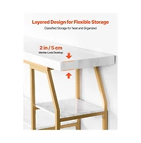 Slickblue Geometric Console Table with Marble Shelves, 3-Tier Open Storage Table for Hallway and Foyer